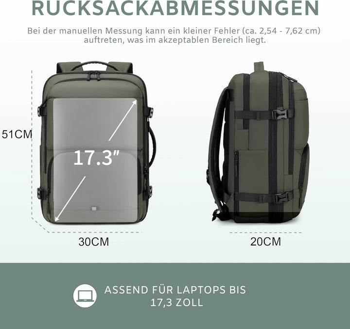 Handgepäck Rucksack, Wasserdichter Multifunktionaler Rucksack Handgepäck Flugzeug mit Laptopfach, Gr
