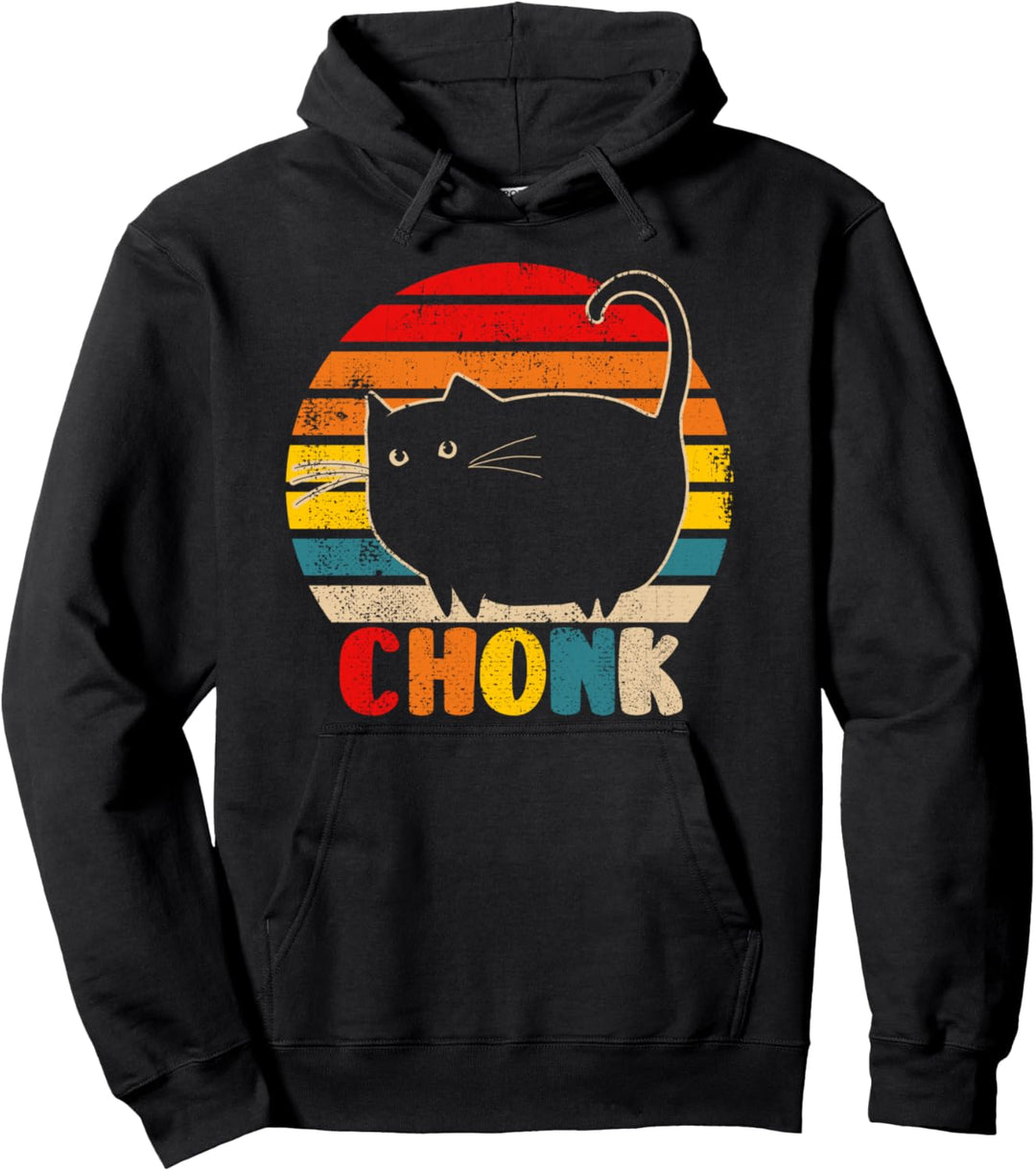 Chonk Cat Funny Retro Style Vintage Cats Chonk Cat Meme Pullover Hoodie