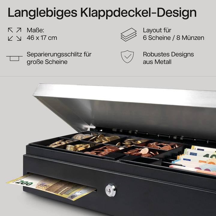 Safescan SD-4617S Klappdeckel-Kassenlade mit 6 Fächern für Banknoten und 8 für Münzen - Kassenlade m