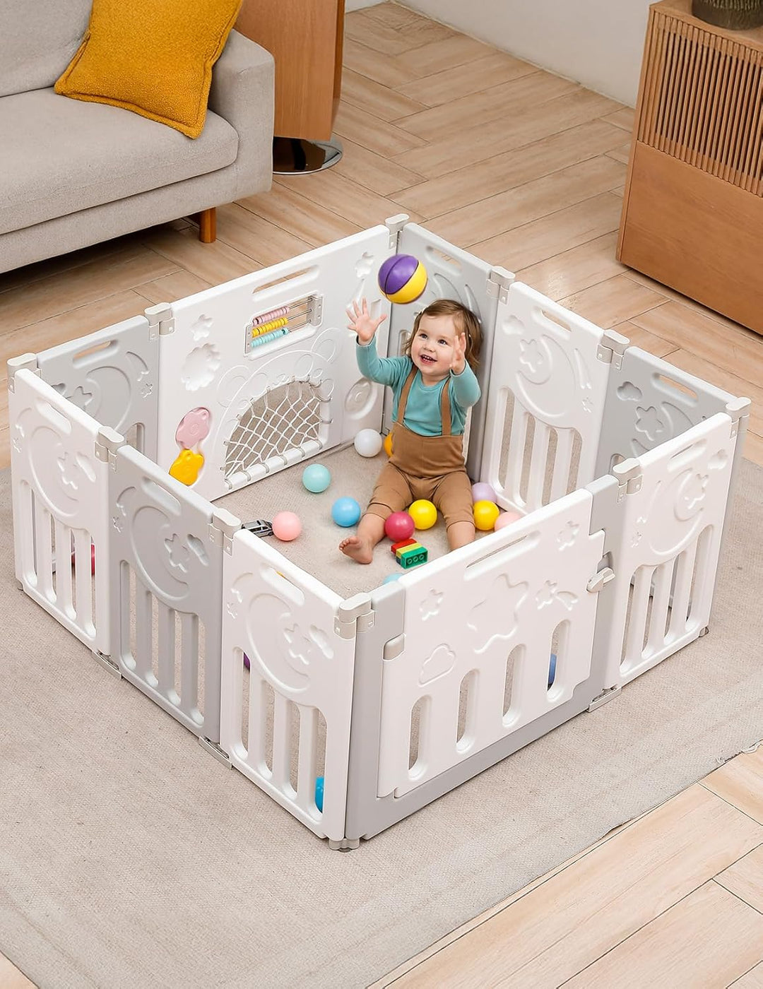Dripex Laufgitter Baby Laufstall Faltbar mit Verbesserten Schrauben Rutschfeste Saugnäpfe Kunststoff