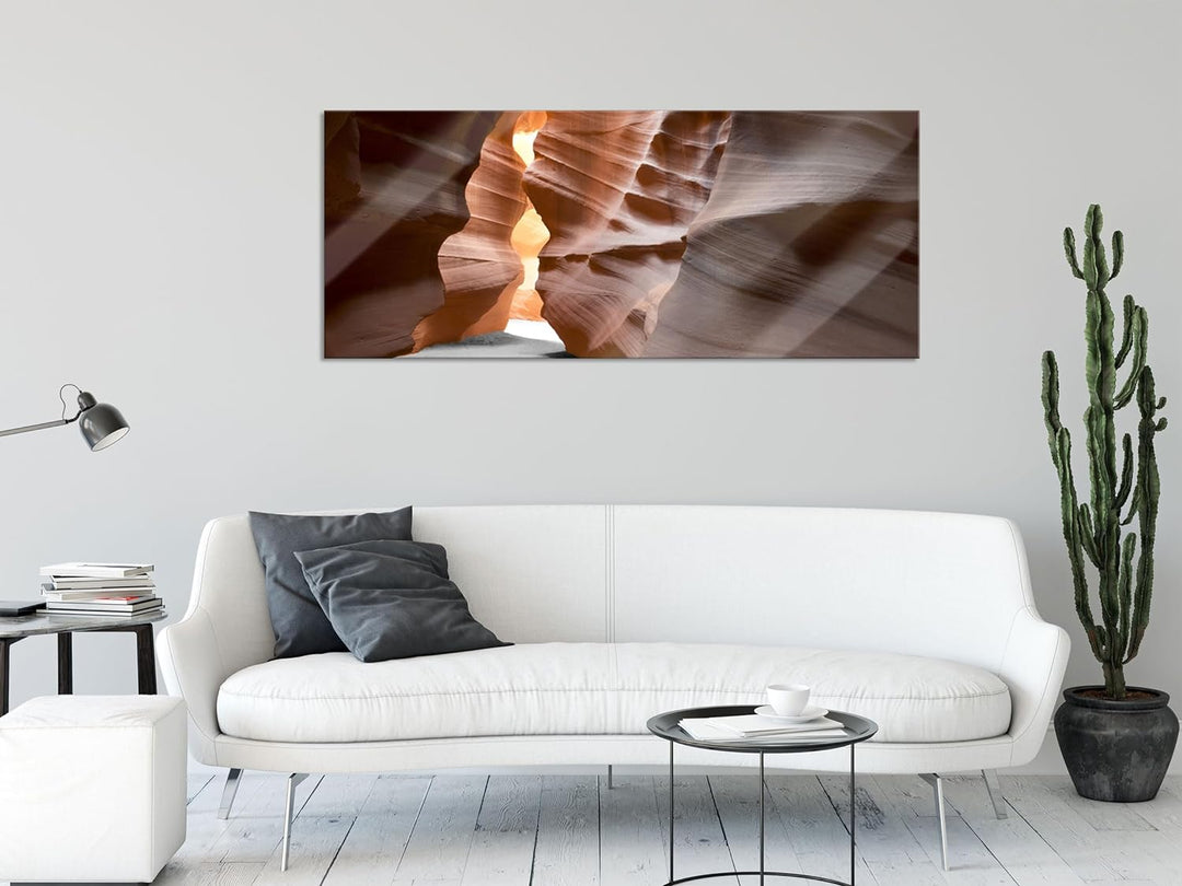 Glasbild Panorama | Wandbild aus Echtglas | Durchgang im Antelope Canyon | 100x40 cm | inkl. Aufhäng