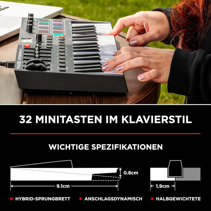 M-Audio Oxygen Pro Mini – 32-Tasten USB MIDI Keyboard Controller mit Beat Pads, MIDI-zuweisbaren Reg