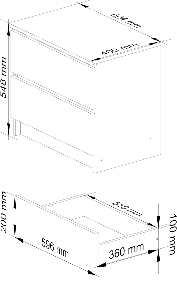 AKORD Kommode K60 mit 2 Schubladen | für das Wohnzimmer Schlafzimmer Schrank Büro Arbeitszimmer | Mo