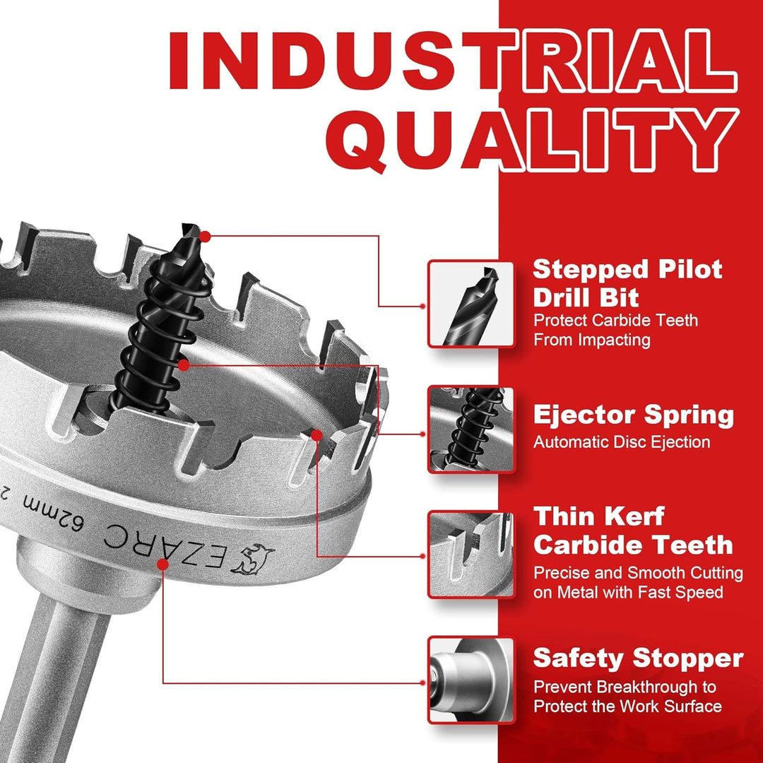 EZARC Lochsäge Hartmetall-Bohrer, leistungsfähiger Lochöffner ideal für Löchern in Edelstahl und Met
