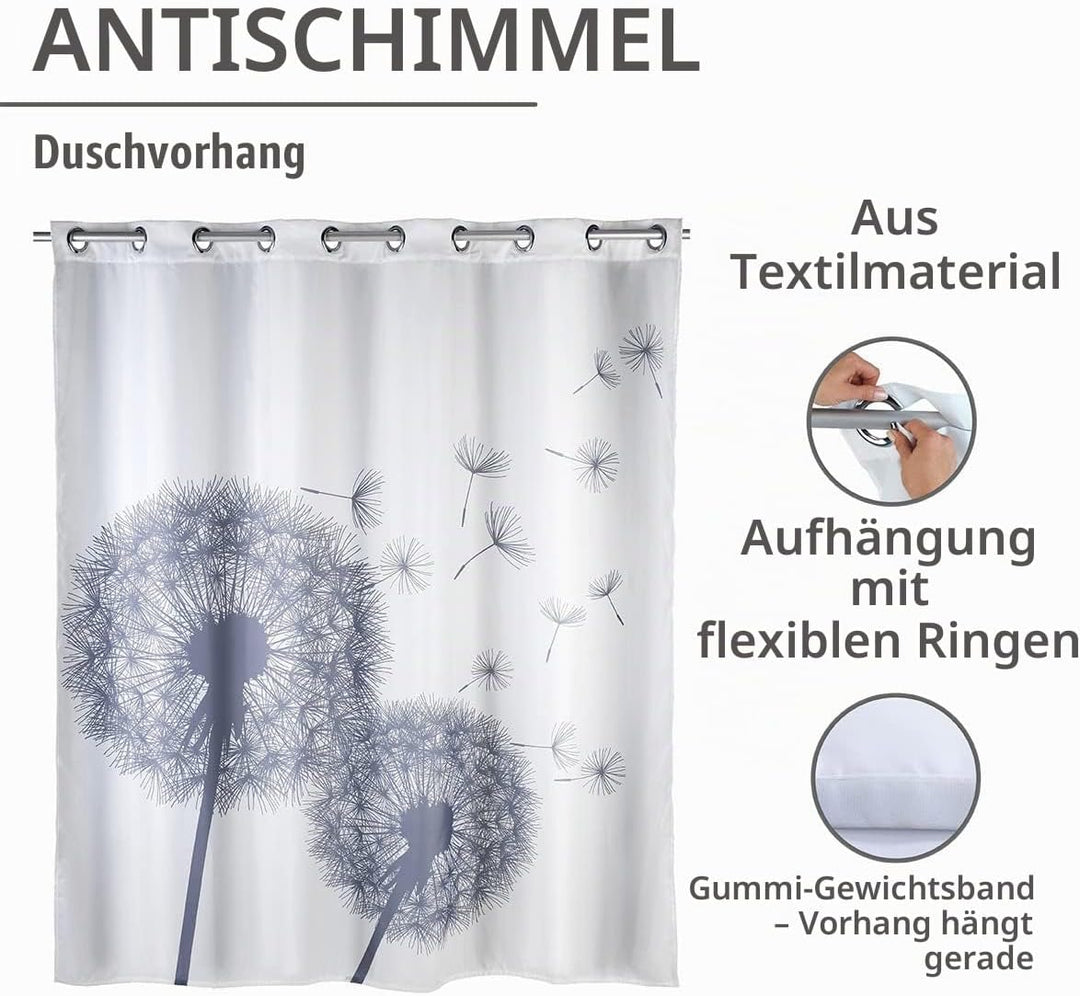 WENKO Anti-Schimmel Duschvorhang Astera Flex, Textil-Vorhang mit Antischimmel Effekt, grosse integri