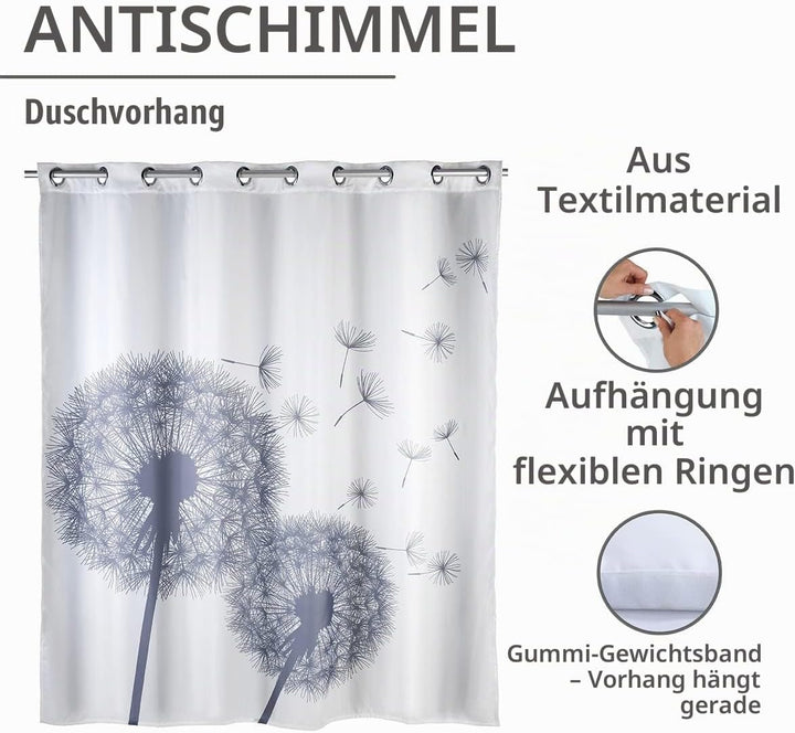 WENKO Anti-Schimmel Duschvorhang Astera Flex, Textil-Vorhang mit Antischimmel Effekt, grosse integri