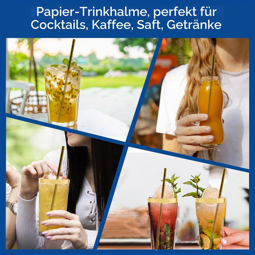 19,7 x 0,6 cm Einweg Trinkhalme aus Goldenem Papier 500 Stück für Cocktails, Hochzeiten, Partys, Sta