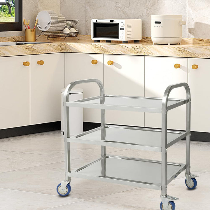 LANTUS Servierwagen mit Rollen, 3 Regale, Servierwagen mit Rollen, 95 x 55 x 95 cm, silberfarben, Ed