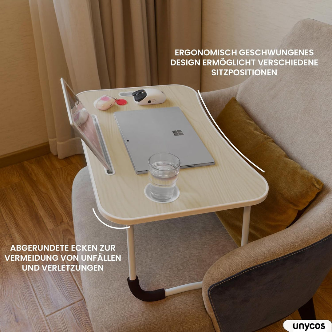 unycos - Klappbarer Laptoptisch, Betttablett, Leseständer, Computertisch, Frühstückstablett, Beistel