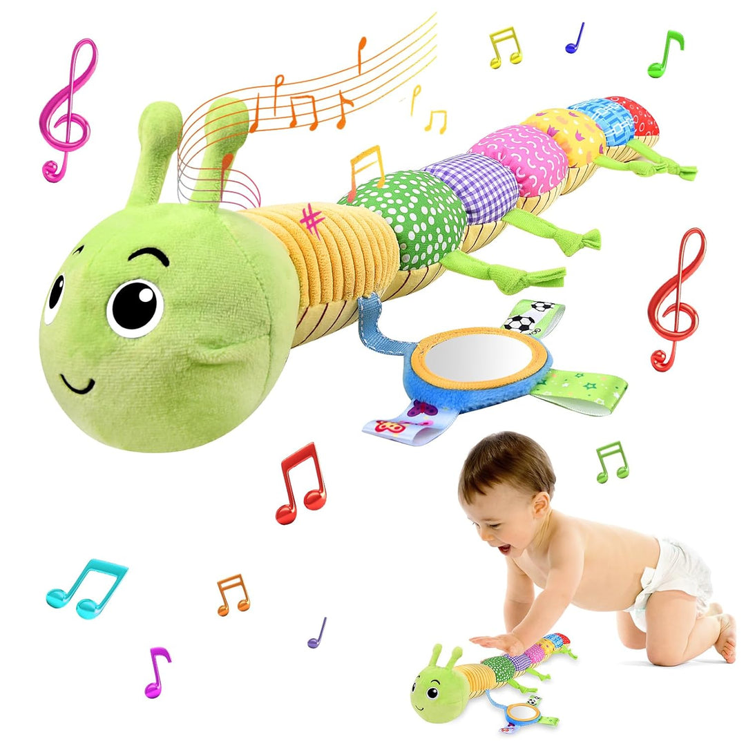 Herenear Baby Musical Raupe Kuscheltier, Raupe Plüschtier Spielzeug mit Lineal, Greifling zum Rassel