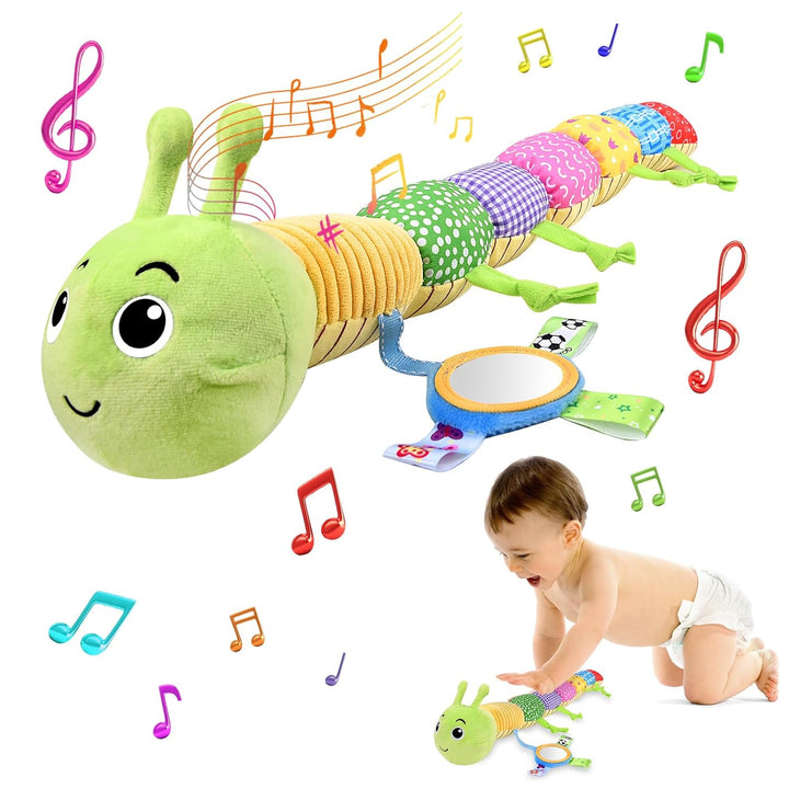 Herenear Baby Musical Raupe Kuscheltier, Raupe Plüschtier Spielzeug mit Lineal, Greifling zum Rassel