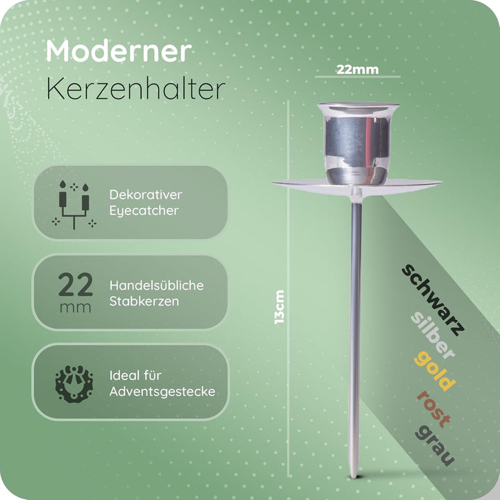 Novaliv 4er-Set Kerzenteller Adventskranz Kerzenpin SILBER Kerzenständer für Stabkerzen Kerzenpick K