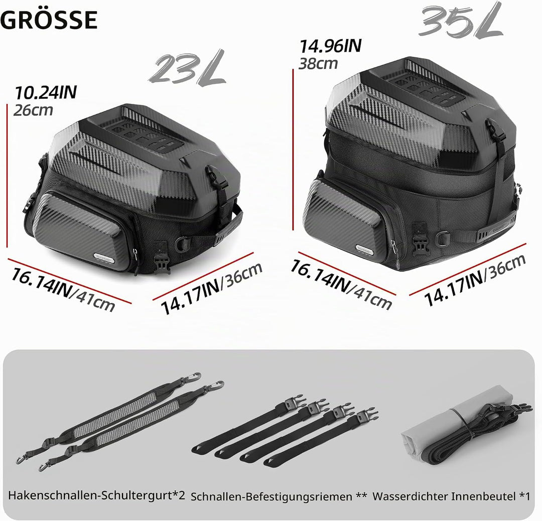 Rhinowalk Motorrad-Hecktasche, Reisegepäck, erweiterbare Motorrad-Helmtasche, 23 l–35 l, wasserdicht