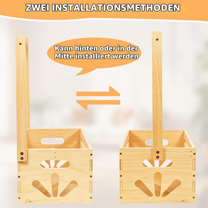 Baby Geschenk Korb aus Holz mit Griff, Baby Aufbewahrungskorb mit Kinder Kleiderbügel und Girlande,