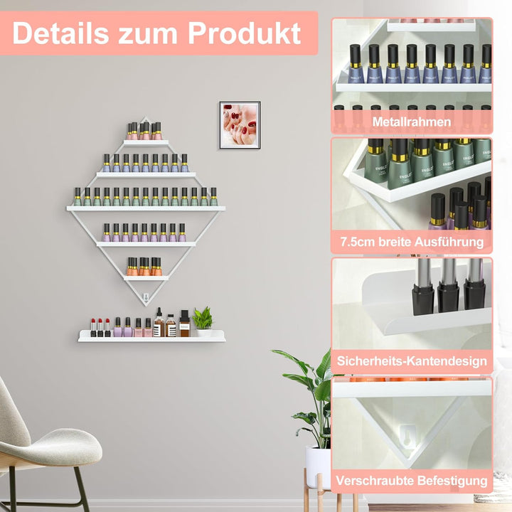 2 Sets Nagellack Regal, Diamantförmiger Metall Organizer, Nagellack Aufbewahrung mit 5 Ebenen, Wandm