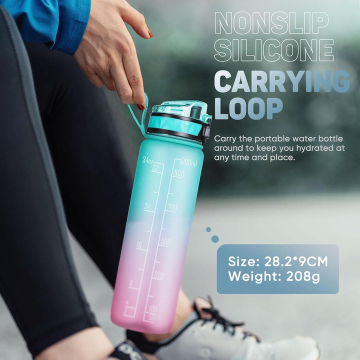 Trinkflasche 1L Sport Wasserflasche [BPA Frei] Trinkflasche mit rutschfest Gummi Grip Geeignet für D