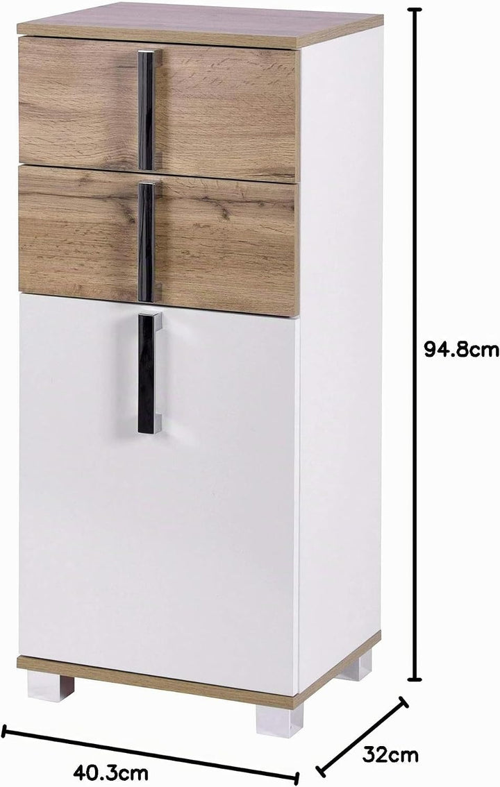 Schildmeyer Seitenschrank Luca 135869, weiss glanz/Eiche Landhaus Dekor, 40,3/32,0/94,8 cm Weiss Gla