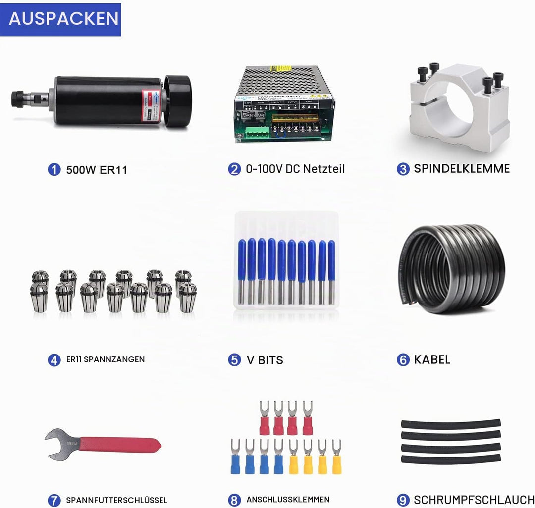 Daedalus CNC Gebürsteter Spindelmotor Set, 500 W,ER11 500W ER11 Kit