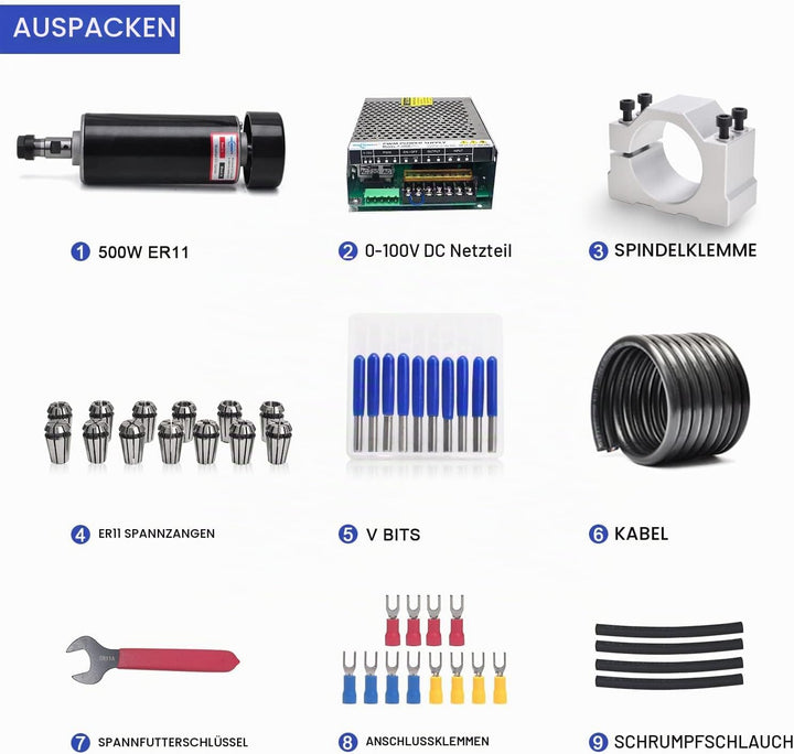 Daedalus CNC Gebürsteter Spindelmotor Set, 500 W,ER11 500W ER11 Kit
