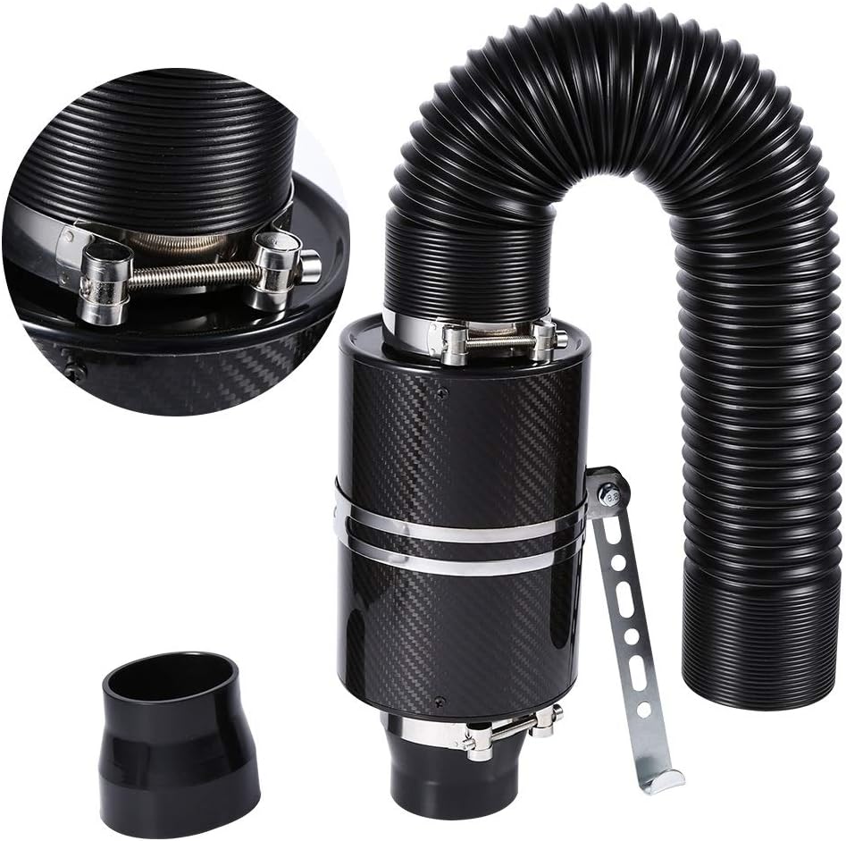 DEWIN Luftfilter,Ansaugluftfilter Universal Car 3" Kohlefaser Kaltluftfilter Kit mit Beiliegendem An