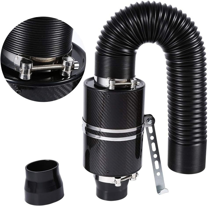 DEWIN Luftfilter,Ansaugluftfilter Universal Car 3" Kohlefaser Kaltluftfilter Kit mit Beiliegendem An