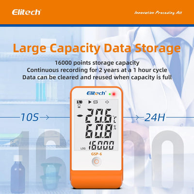 Elitech Temperatur Datenlogger, 16000 Punkte, Daten Aufzeichnungen und Export, Hohe Genauigkeit Sens