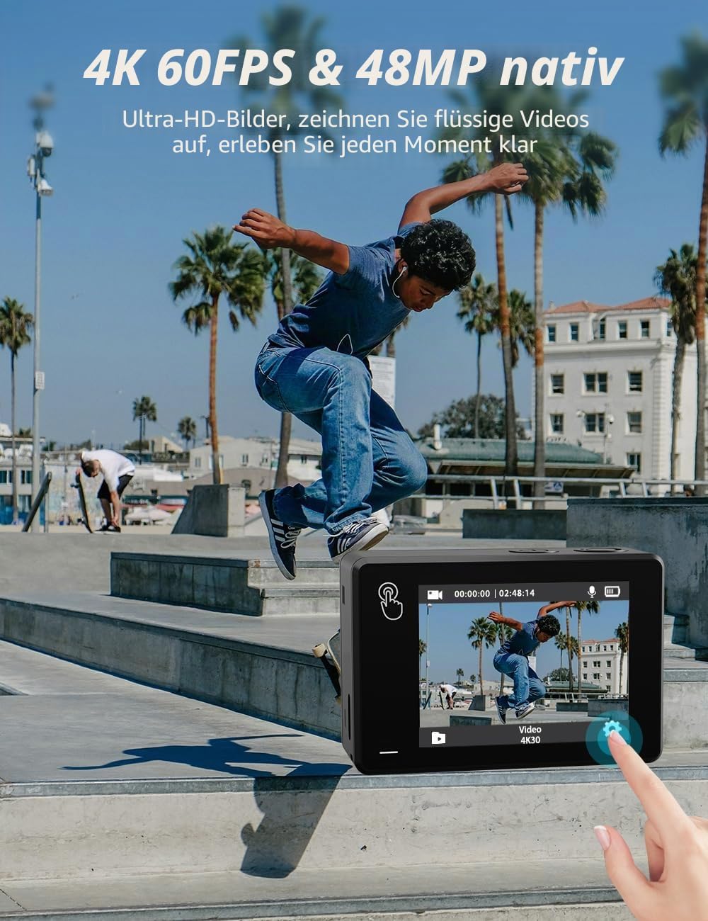 Apexcam X80Pro mit 128G Karte Action Cam 4K60FPS 48MP mit Doppelbildschirme EIS Stabilisierung WiFi