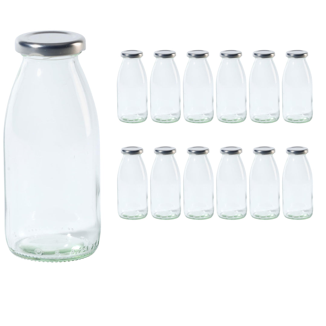 Vitrea 12 leere Glasflaschen 250ml Schraubverschluss Silber - Milchflaschen, Saftflaschen, kleine Fl