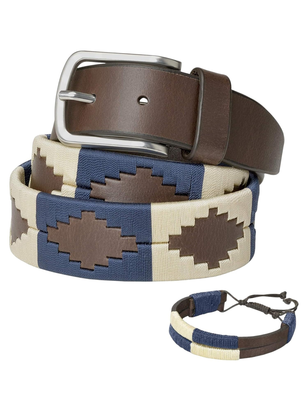 PELPE Argentinischer Ledergürtel mit passender Schnur und Lederarmband. Auf Leder gestickter Gürtel