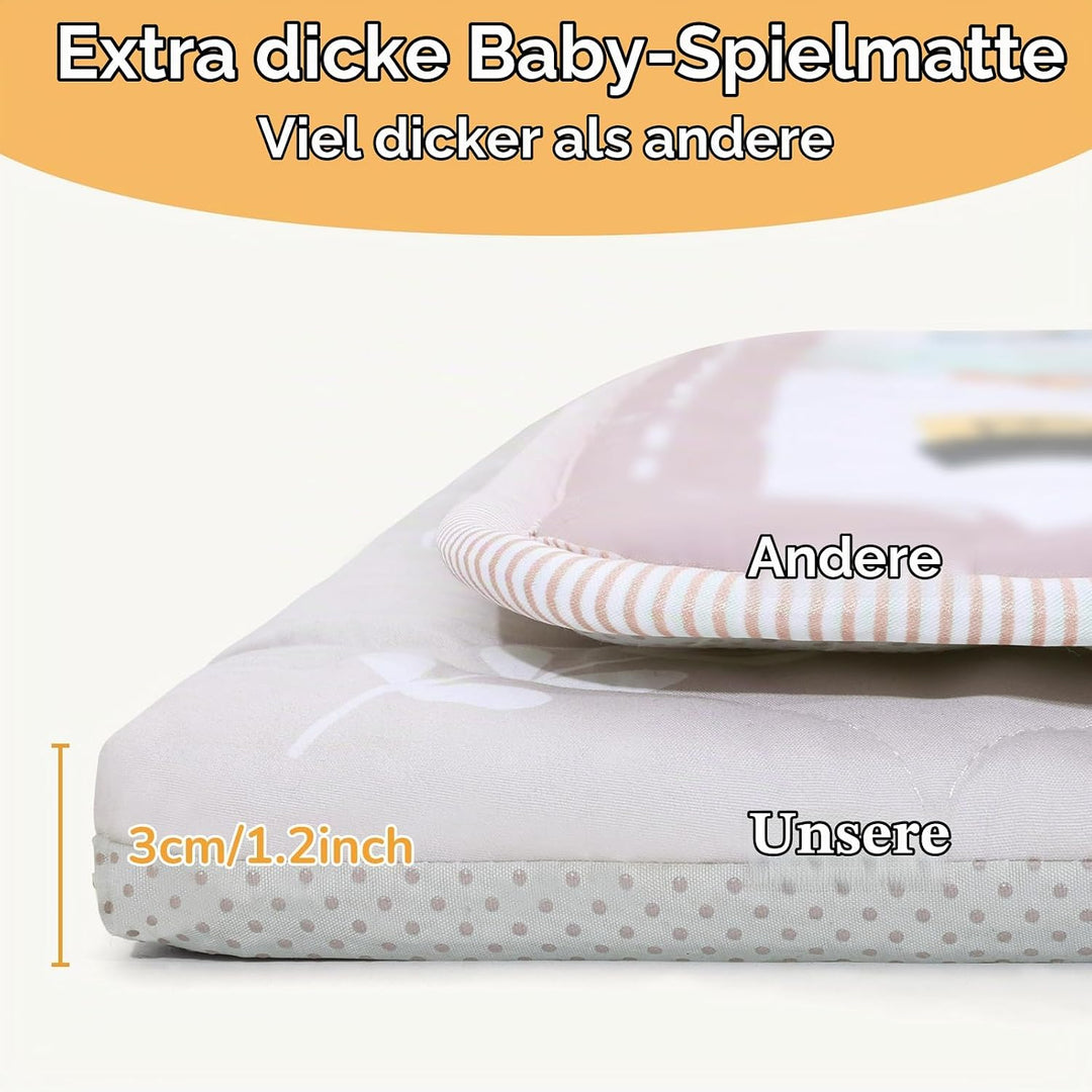 Spielmatte Baby 127×127cm mit Rutschfest, Extra Dicke 2cm Weiche Abtrennbar Krabbelmatte Baby, Faltb