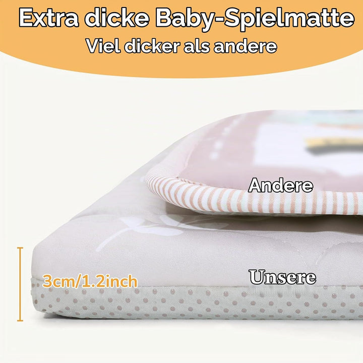 Spielmatte Baby 127×127cm mit Rutschfest, Extra Dicke 2cm Weiche Abtrennbar Krabbelmatte Baby, Faltb