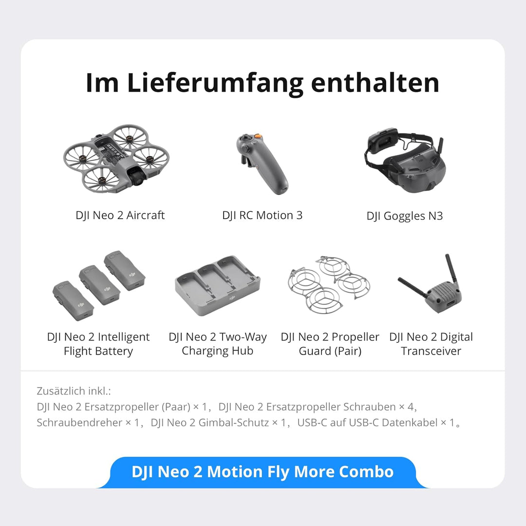DJI Neo 2 Motion Fly More Combo mit RC Motion 3 und Goggles N3, Stabile Übertragung mit Digitalem Se