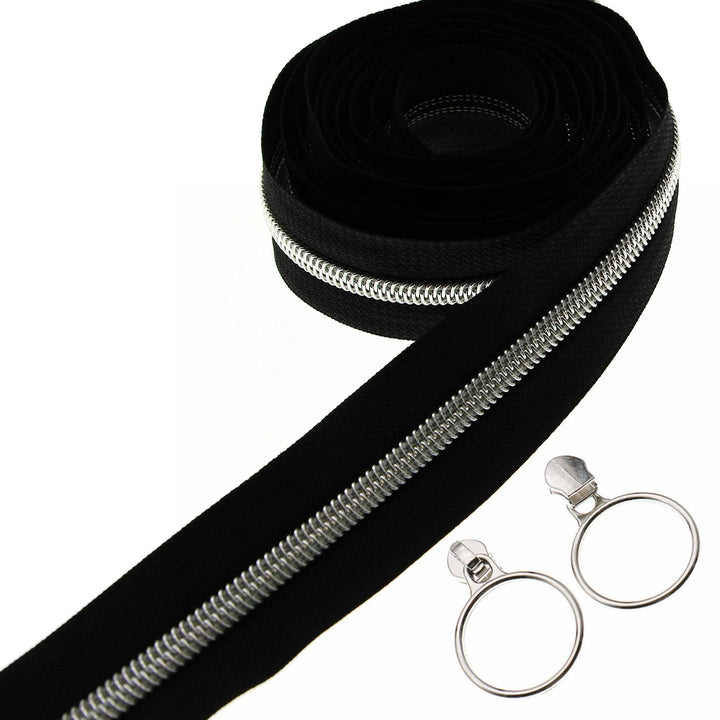 Leekayer The Yard #5 Silber-Metallic-Nylon-Spulen-Reissverschlüsse von The Yard Bulk 9,1 m schwarzes