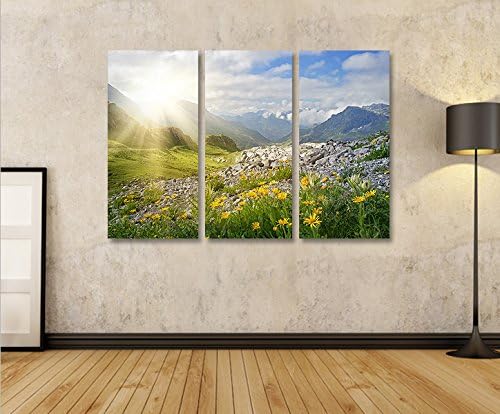 islandburner Bild Bilder auf Leinwand Bergwiese V2 Alpen Landschaft Berge Sonne 3p XXL Poster Leinwa