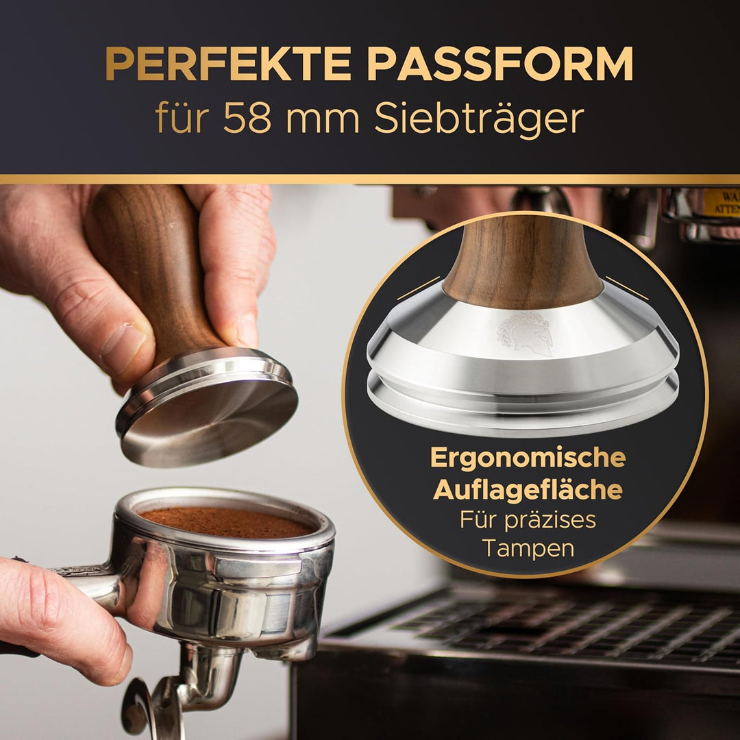 Barista Legends® Perfekt Shot Set – Tamper, Distributor Tool, Dosierring & Tampermatte | Profi Espre