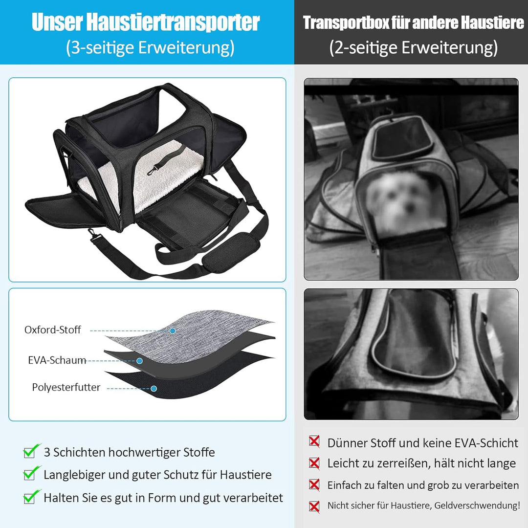 TOFFCAEA Transporttasche für Katze Hund, Hundetransportbox, Faltbare Katzentransportbox, tragbar, 8k