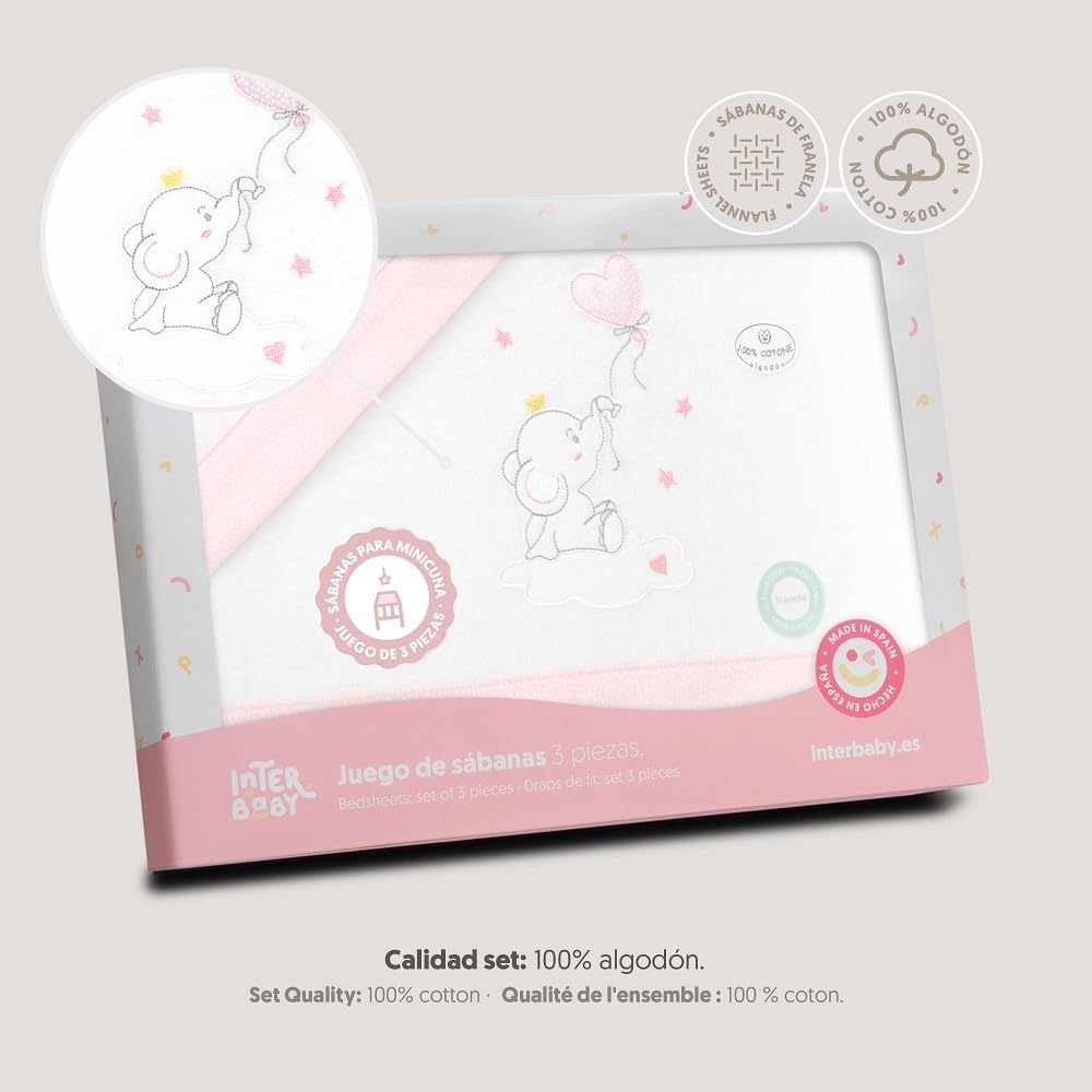 Interbaby - Bettwäsche-Set für Kinderbett, 50 x 80 cm, 100% Baumwolle, warm, Flanell, inkl. Spannbet