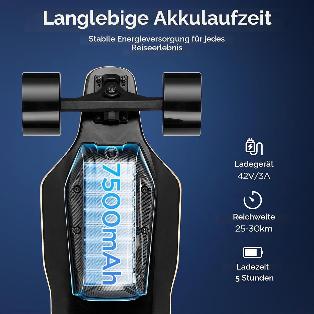 Hochleistungs-Elektro-Skateboard mit Fernbedienung, 40/45 km/h Höchstgeschwindigkeit, 30 km Reichwei