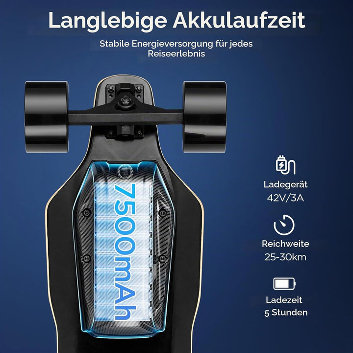 Hochleistungs-Elektro-Skateboard mit Fernbedienung, 40/45 km/h Höchstgeschwindigkeit, 30 km Reichwei