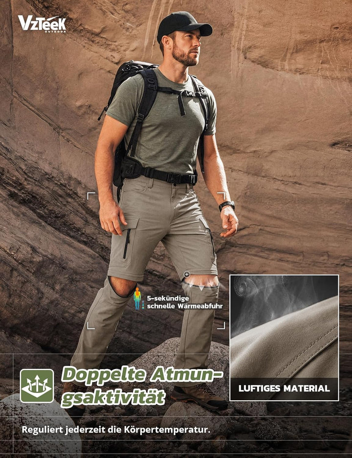 Herren Wanderhose Zip Off Trekkinghose Outdoorhose Sommer Softshell Stretch Hose Kurz für Wandern,Ba