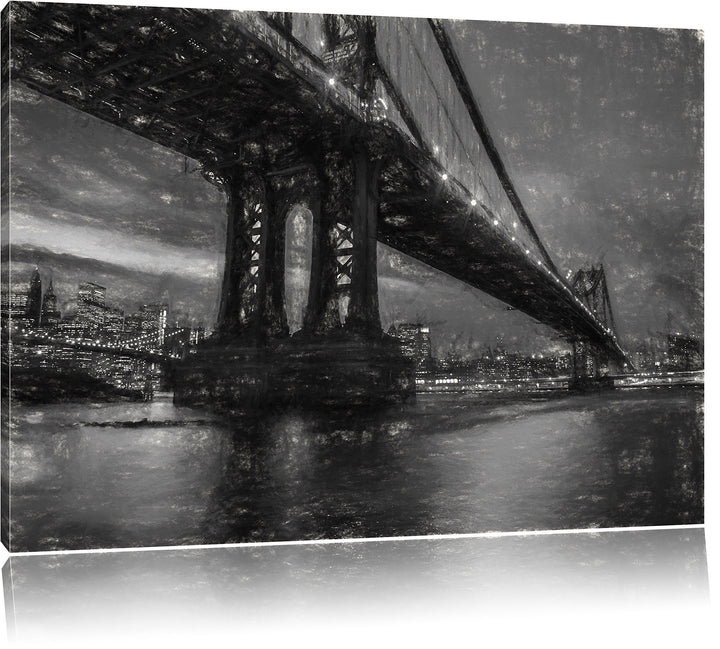 Pixxprint Manhatten Brücke New York Kunst / 100x70cm Leinwandbild bespannt auf Holzrahmen/Wandbild K