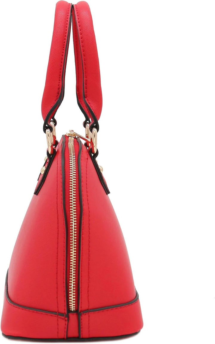 Saffiano Classic Dome Satchel mit Reissverschluss Rot, Rot