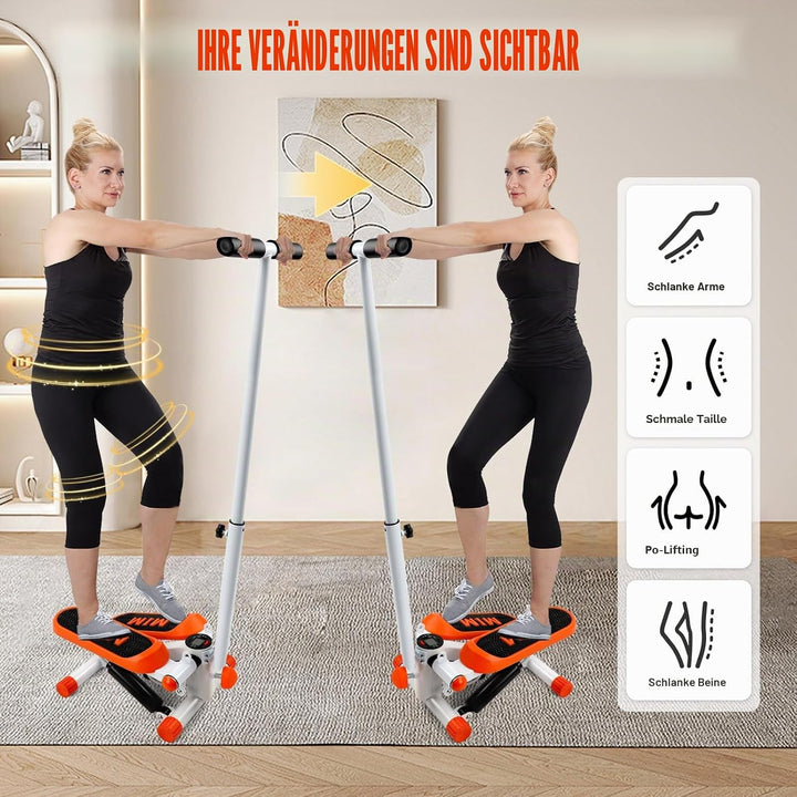 2in1 Stepper mit Ständer und elastischer Kordelleise, Stepper für zuhause, Fitness Stepper, LED-Anze
