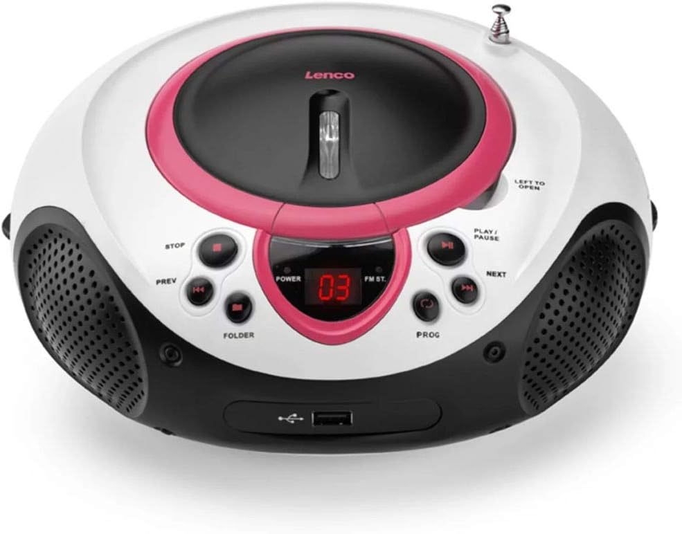 Lenco SCD-38 Tragbares UKW-Radio mit CD/MP3-Player (USB 2.0) Pink