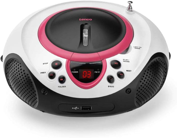 Lenco SCD-38 Tragbares UKW-Radio mit CD/MP3-Player (USB 2.0) Pink