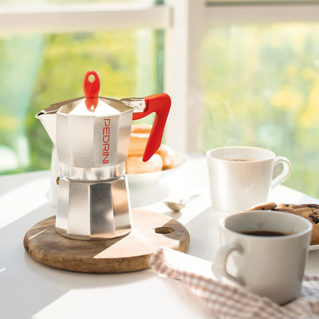 Pedrini 9086 Kaffettiera TZ (600 ml), Aluminium, silber / rot, 12 tazze, 12 tazze