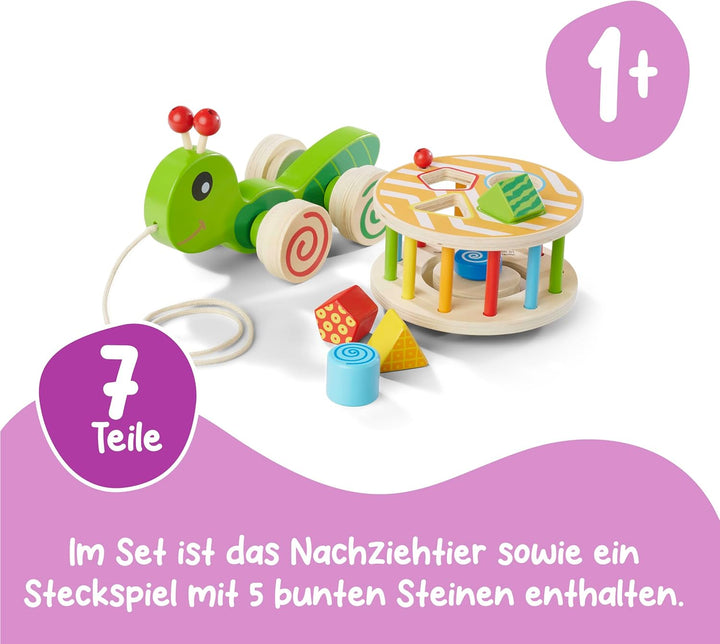 Eichhorn 100002231 NachziehStecktier, mit 4 versch. Steckbausteinen, Birkenholzspielzeug mit Bewegun