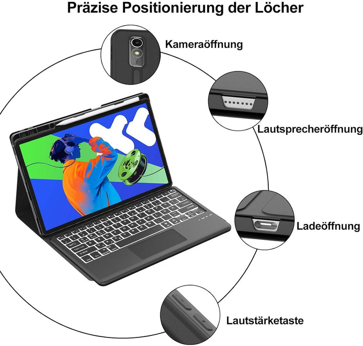 Hülle mit Tastatur für Lenovo idea Tab Pro 12.7" 2025 con Touchpad, Bluetooth 7 Farbige Beleuchtung