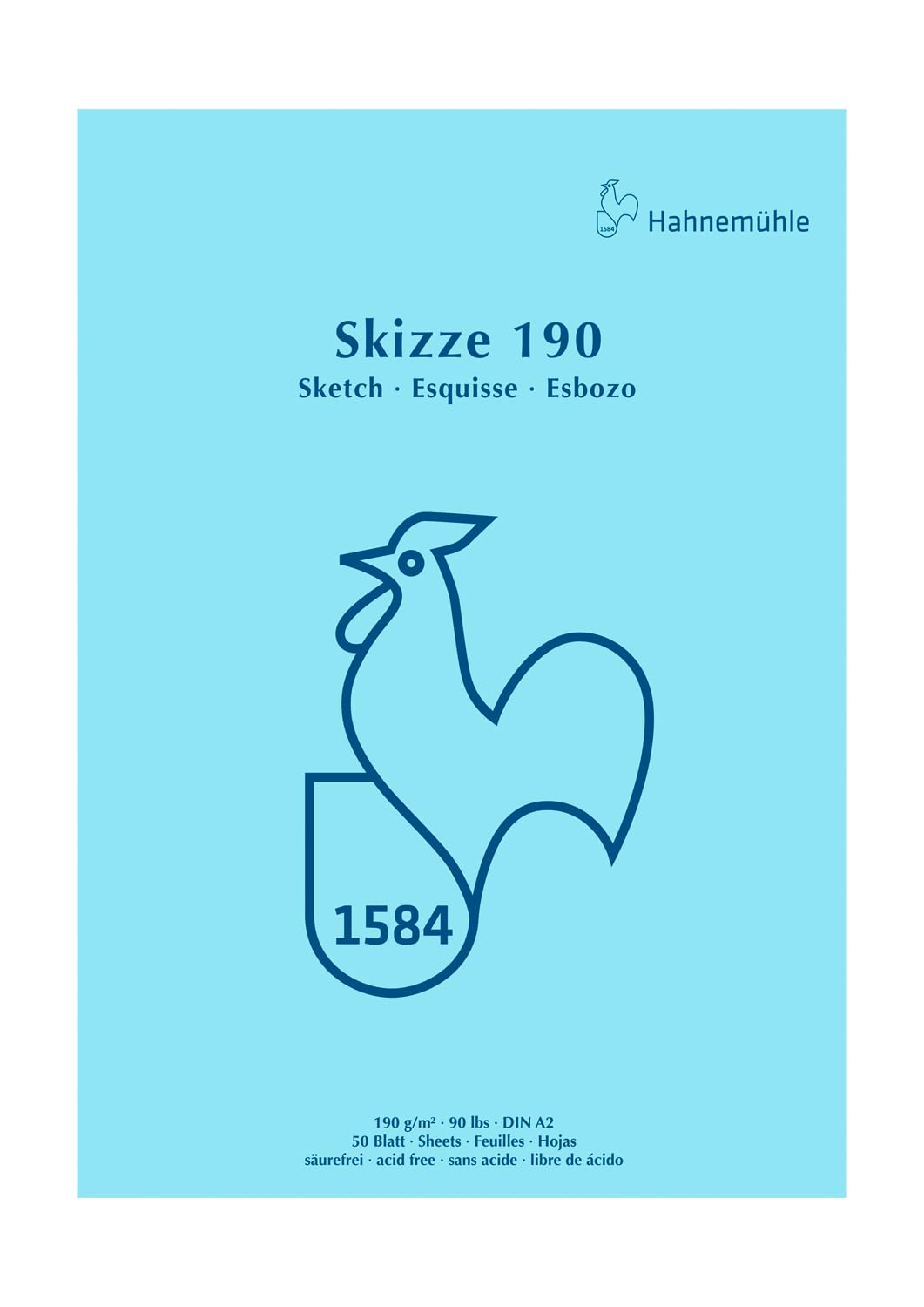 Hahnemühle Skizzenblock 190, kopfgeleimt, hellweiss, DIN A2, 190g/m², 50 Blatt