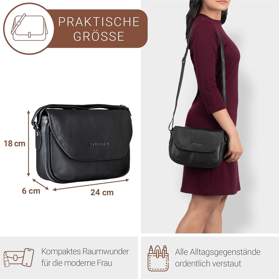 STILORD 'Esther' Damen Handtasche Umhängetasche Echtleder Vintage Ledertasche zum Ausgehen klassisch